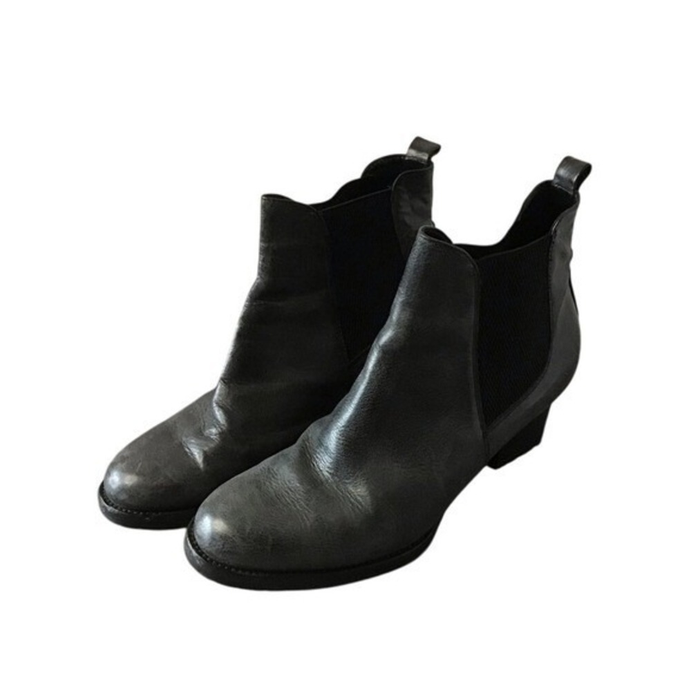 Aquatalia Vero Cuoio Black Leather Ankle Boots Women 7.5 2.5" Heel Pull-on Italy